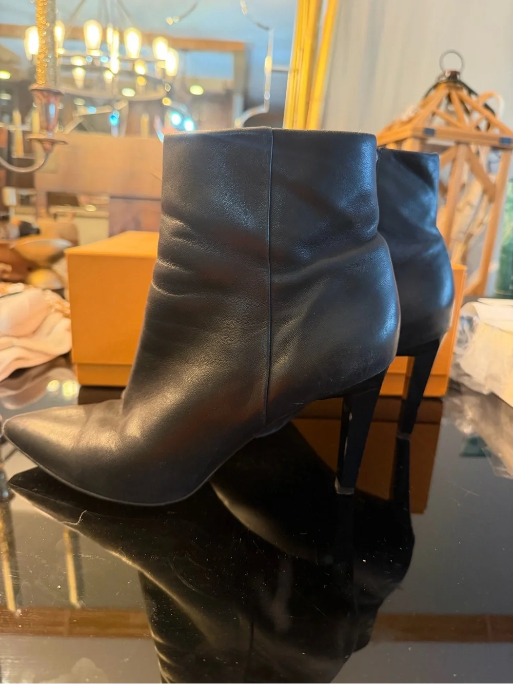 Franco Sarto Black Leather Pointed Toe Stiletto Ankle Boots size 9